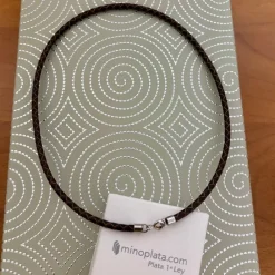 Cordon De Piel Marrón Trenzada 4Mm Con Terminal De Plata De 45Cm