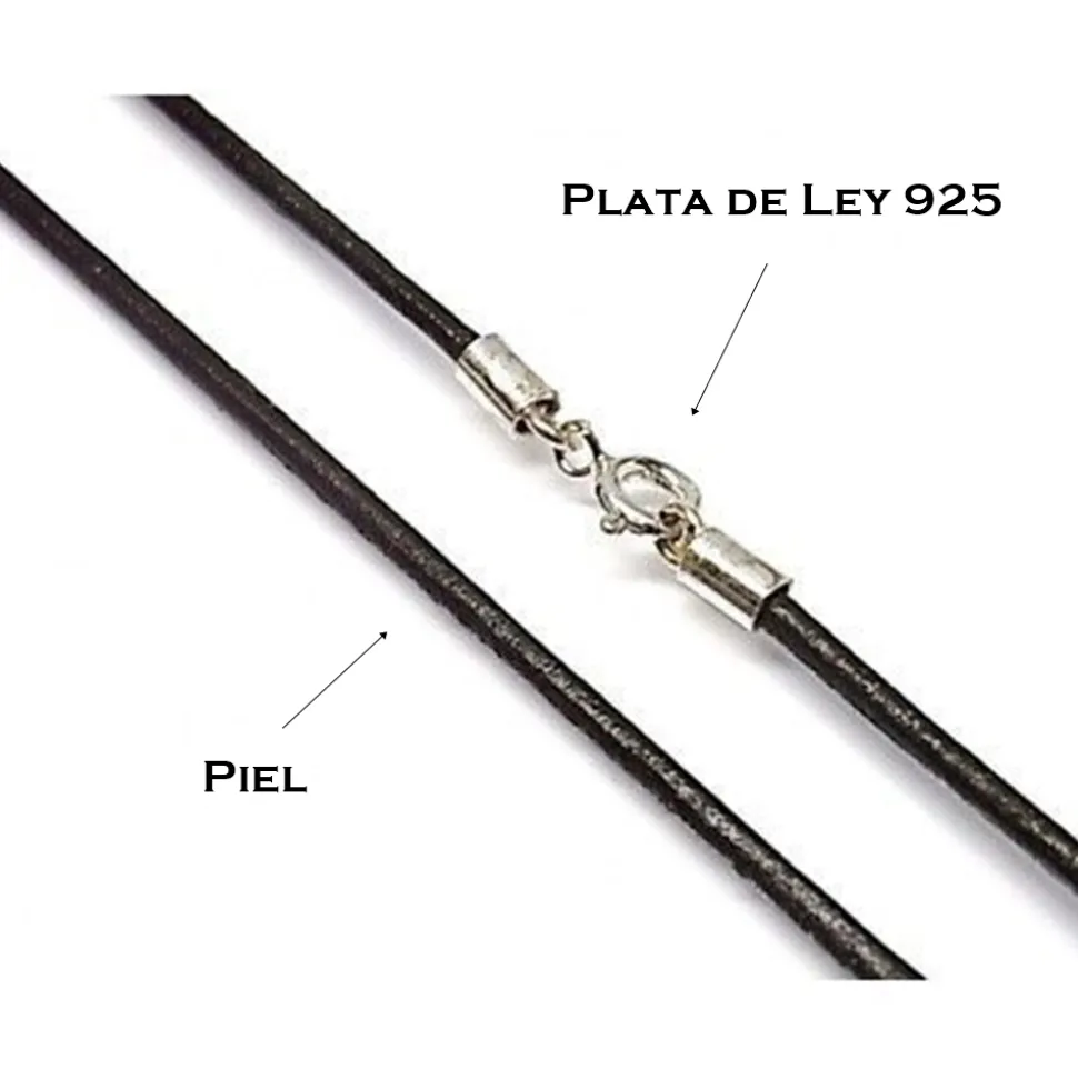 Cordon De Piel Marron Chocolate Y Plata De Ley 40 Cm.