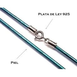 Cordon De Piel Turquesa Y Plata De Ley 40 Cm.