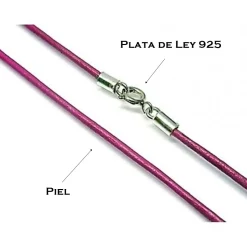 Cordon Fucsia De Piel Y Plata De Ley 40 Cm.