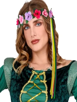 Diadema de flores con cinta multicolor
