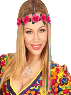 Diadema de flores con cinta multicolor