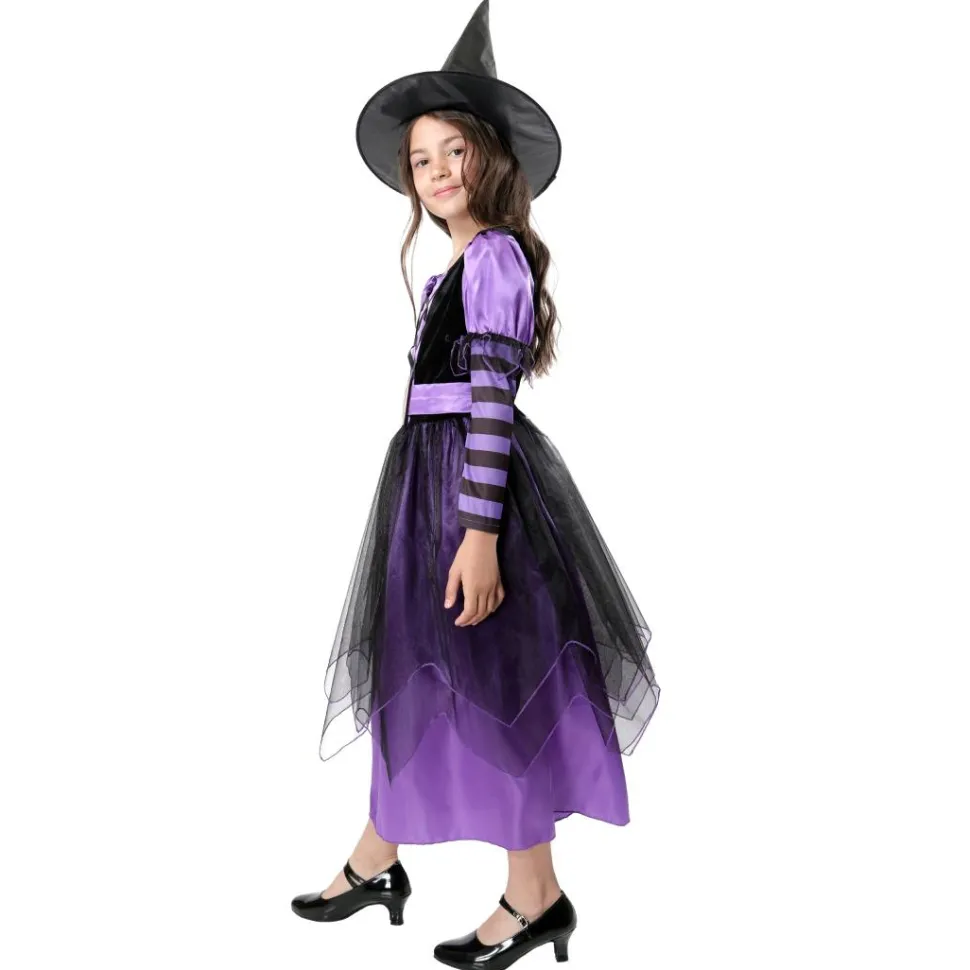 Disfraz Bruja Hechicera para Niñas. Incluye Vestido Gótico y Sombrero - Tallas 3-12 Años
