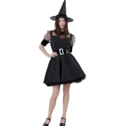Disfraz Bruja Hechicera Sexy Malvada - Vestido Corto Negro con Sombrero para Mujer Adulto