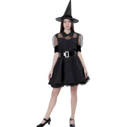 Disfraz Bruja Hechicera Sexy Malvada - Vestido Corto Negro con Sombrero para Mujer Adulto