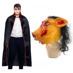 Online Kebedo Moda Disfraz Cerdo Macabro del Terror Máscara SAW en Látex con Capa de 140 cm