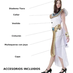 Discount Kebedo Moda Disfraz Cleopatra Mujer - Vestido de Faraona Egipcia con Diadema, Collar y Muñequera