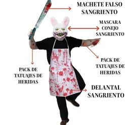 Disfraz Conejo Sangriento - Delantal Carnicero, Máscara y Machete