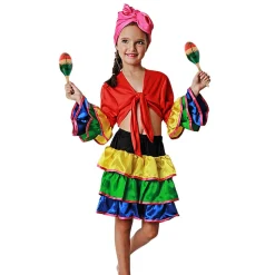 Clearance Disfraces Lucero Disfraz de Brasileña Infantil – Traje de Rumbera y Samba Tropical (Falda, Camisa y Pañuelo)