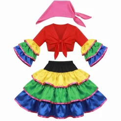 Clearance Disfraces Lucero Disfraz de Brasileña Infantil – Traje de Rumbera y Samba Tropical (Falda, Camisa y Pañuelo)
