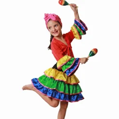 Clearance Disfraces Lucero Disfraz de Brasileña Infantil – Traje de Rumbera y Samba Tropical (Falda, Camisa y Pañuelo)