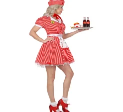 New Disfraz de Camarera Rojo de los Años 50 para mujer