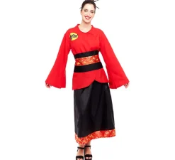 Best Disfraz de China Aldeana Rojo y Negro para mujer