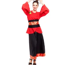 Best Disfraz de China Aldeana Rojo y Negro para mujer