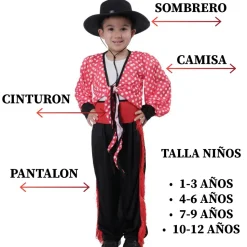 Disfraz de Cordobés Bailarín Flamenco Infantil con Sombrero y Fajín Tallas 1 a 12 años