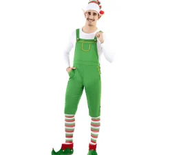 New Disfraz de Elfo Verde con gorro para hombre