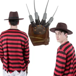 Outlet Kebedo Moda Disfraz de Freddy Krueger Hombre Adulto - Máscara de Látex Camisa Garra Sombrero Marrón