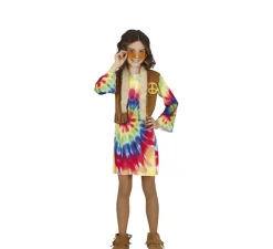 Disfraz de Hippie con vestido multicolor para niña