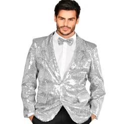 Disfraz de hombre chaqueta plateada con lentejuelas