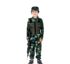 New Disfraz de Militar verde Camuflado con Gorra para niños
