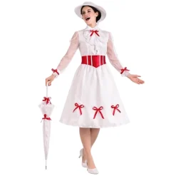 Disfraz de Niñera Mágica Adulto – Traje de Época Victoriana de Mary Poppins con Sombrero y Cinturón (3 Piezas)
