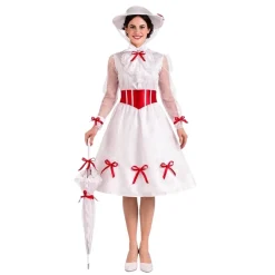 Disfraz de Niñera Mágica Adulto – Traje de Época Victoriana de Mary Poppins con Sombrero y Cinturón (3 Piezas)