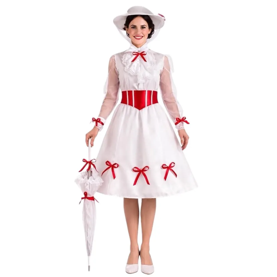 Disfraz de Niñera Mágica Adulto – Traje de Época Victoriana de Mary Poppins con Sombrero y Cinturón (3 Piezas)