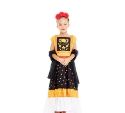 Disfraz de Pintora Mexicana amarillo y negro para niña