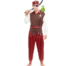 Disfraz de Pirata rojo a rayas para hombre