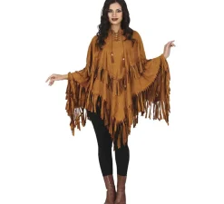 Disfraz de Poncho Marrón Indio para mujer