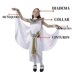 Disfraz de Reina Egipcia Niñas - Set de Cleopatra con Diadema, Collar y Muñequera Faraona