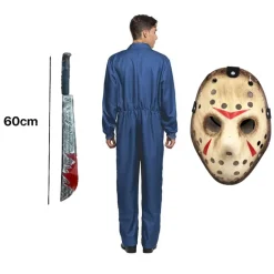 Disfraz de Terror de Jason Voorhees Adulto - Mono y Máscara de Hockey con Machete Falso