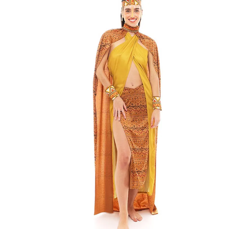 Disfraz de Tribal Africana amarillo y marrón para mujer