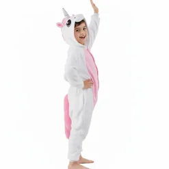 Discount Partilandia Disfraz de Unicornio Infantil – Mono Kigurumi Rosa Claro y Blanco