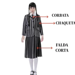 Disfraz de Uniforme Escolar de Miércoles Addams Merlina para Mujer - Chaqueta y Falda Gótica