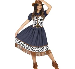 Disfraz de Vaquera con vestido estampado para mujer