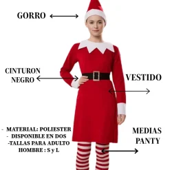 Disfraz Elfa Navidad Traje Rojo Mujer