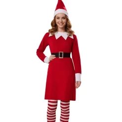 Disfraz Elfa Navidad Traje Rojo Mujer