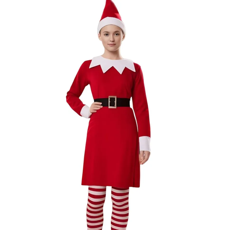 Disfraz Elfa Navidad Traje Rojo Mujer