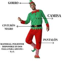 Disfraz Elfo Navidad Traje verde y rojo Hombre