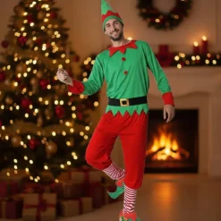 Disfraz Elfo Navidad Traje verde y rojo Hombre