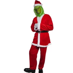 Disfraz El Grinch Criatura Verde Navideña con Traje Papá Noel Rojo
