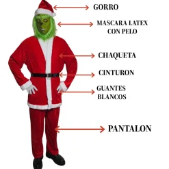 Disfraz El Grinch Criatura Verde Navideña con Traje Papá Noel Rojo