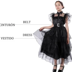 Disfraz Gala Merlina para Niñas - Vestido de Baile de Miércoles Addams