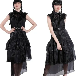 Disfraz Merlina Baile Miércoles Addams Mujer - Vestido Gala Gótico con Cinturón