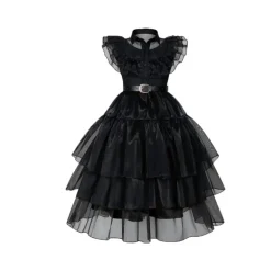 Disfraz Merlina Baile Miércoles Addams Mujer - Vestido Gala Gótico con Cinturón