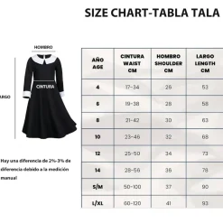 Disfraz Merlina Gótico Película Miércoles Addams Vestido Negro con Mano de látex Adulto