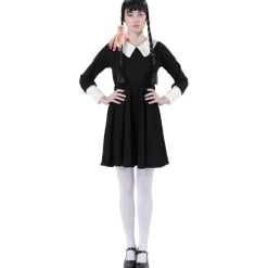 Disfraz Merlina Gótico Película Miércoles Addams Vestido Negro con Mano de látex Adulto