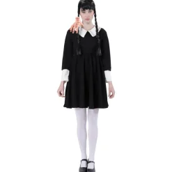 Disfraz Merlina Gótico Película Miércoles Addams Vestido Negro con Mano de látex Adulto