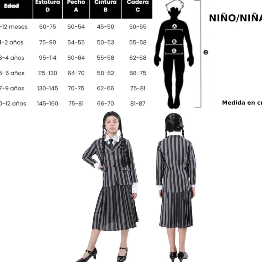 Outlet Kebedo Moda Disfraz Miércoles Addams Merlina Uniforme Escolar Gótica para Niñas